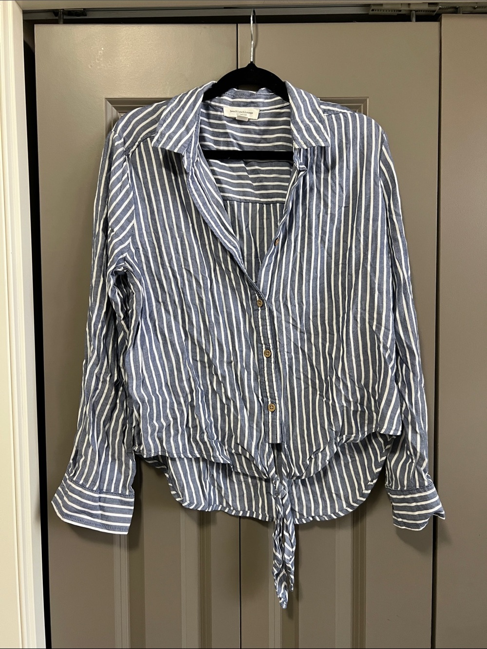 beachlunchlounge Blue and White Vertical Stripe Button-Front Kids Shirt